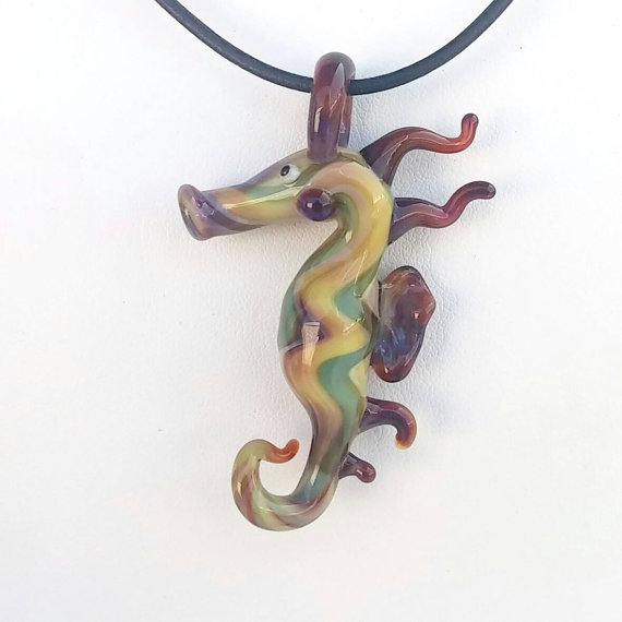Purple seahorse pendant